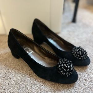 AGL Black Suede Beaded Floret Loafers Size 38